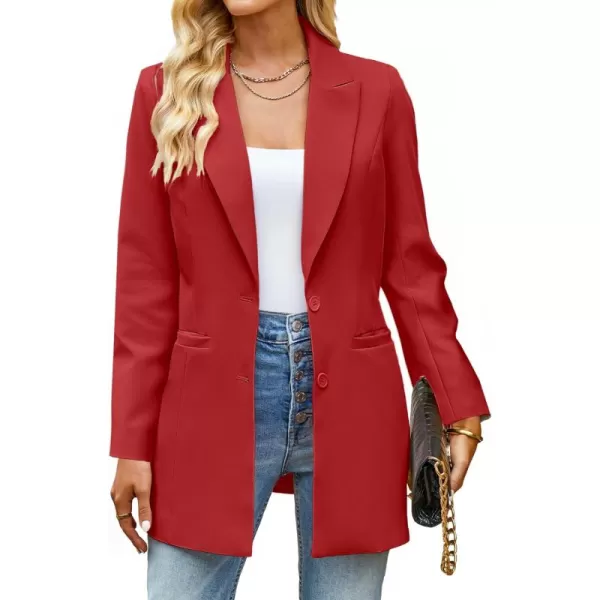 luvamia 2024 Blazers for Women Business Casual Long Blazer Jackets Dressy Work Professional Office Outfits Lapel PocketsHaute Red