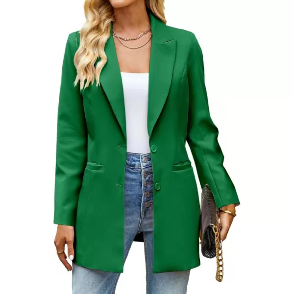 luvamia 2024 Blazers for Women Business Casual Long Blazer Jackets Dressy Work Professional Office Outfits Lapel PocketsKelly Green