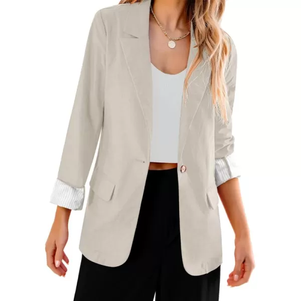 luvamia Blazers for Women Business Casual Dressy Work Fashion Lightweight Spring Summer Linen Unlined 2024 Suit JacketsApricot