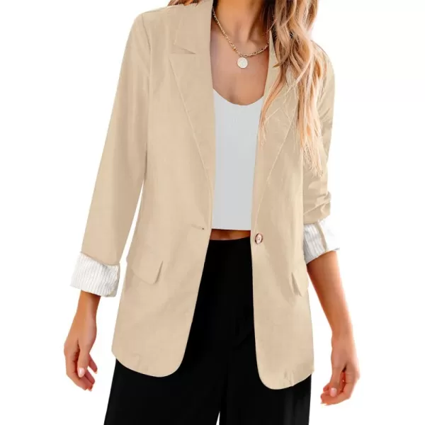 luvamia Blazers for Women Business Casual Dressy Work Fashion Lightweight Spring Summer Linen Unlined 2024 Suit JacketsBeige