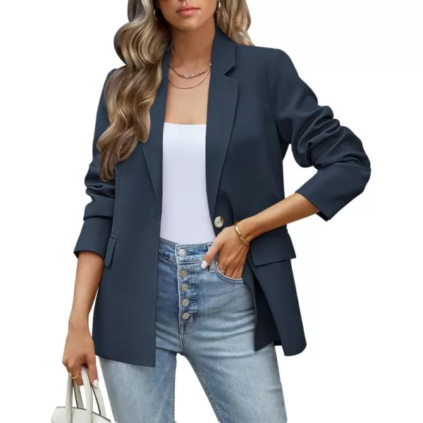 luvamia Blazers for Women Business Casual Long Sleeves Work Professional Suits Dressy Jackets with Pocket Office OutfitsNavy Blue