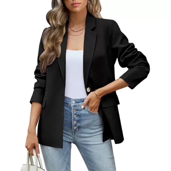 luvamia Blazers for Women Business Casual Long Sleeves Work Professional Suits Dressy Jackets with Pocket Office OutfitsTrue Black