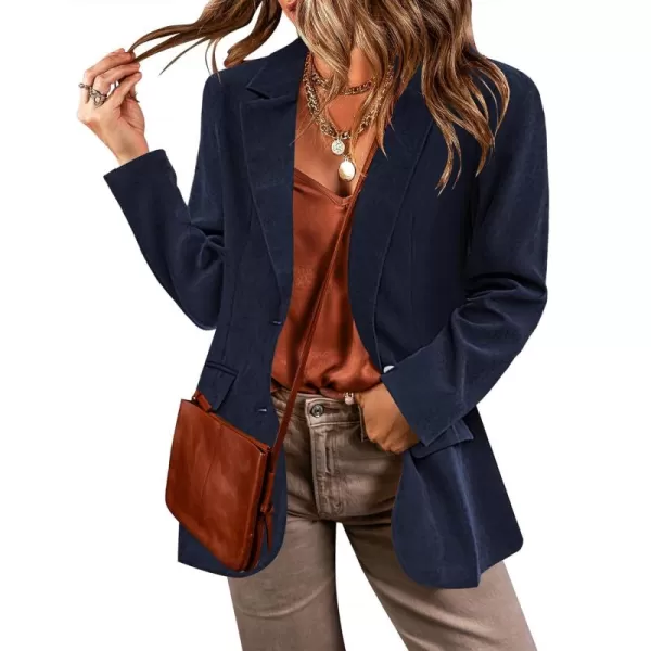 luvamia Blazers for Women Business Casual Twill Long Blazers Suit Jackets Dressy Office Work Professional Coat Loose FitDress Blues