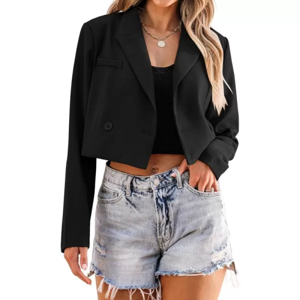 luvamia Cropped Blazers for Women Business Casual Open Front Long Sleeve Suit Jacket Trendy Oversized Work Office BlazerBlack