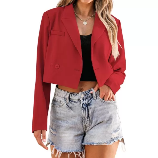 luvamia Cropped Blazers for Women Business Casual Open Front Long Sleeve Suit Jacket Trendy Oversized Work Office BlazerRed