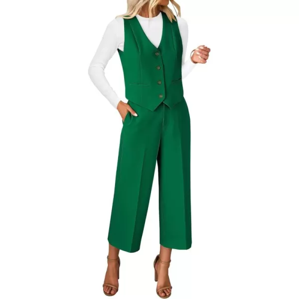 luvamia Pant Suits for Women Dressy Casual 2 Piece Sets Sleeveless Blazer Vest with Wide Leg Capri Pants Work OutfitJolly Green