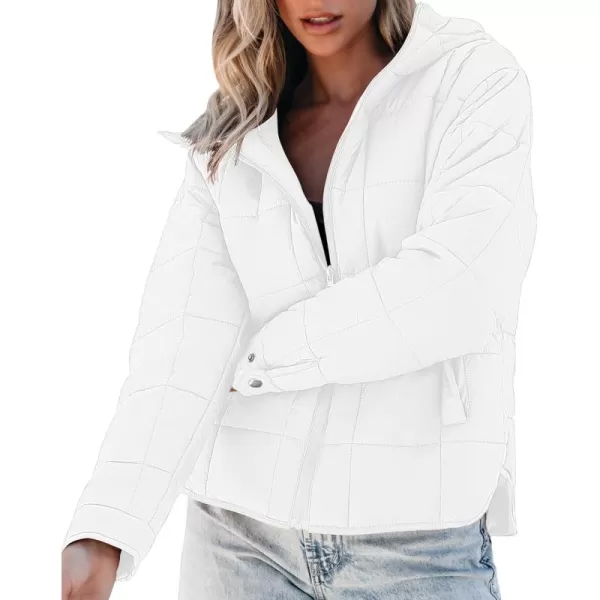 luvamia Puffer Jackets for Women Quilted Lightweight Coats Trendy Hooded Zip Up Casual Fall Puffy Jacket Coat PocketsWhite