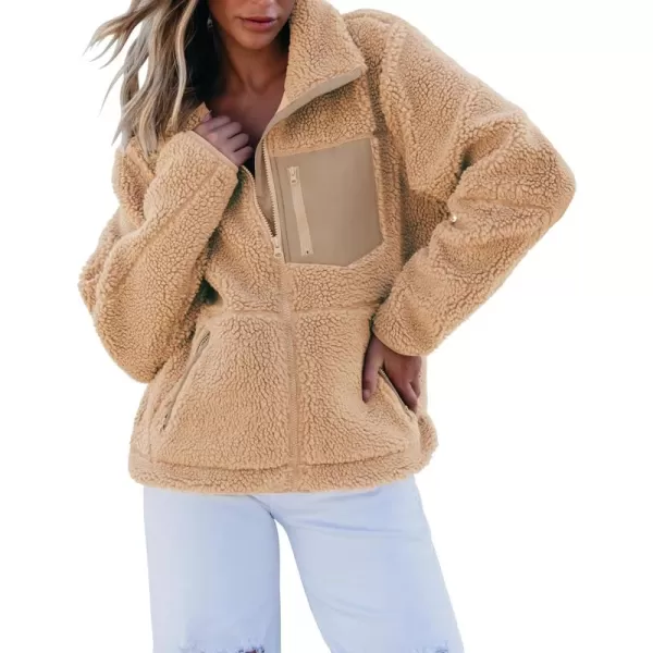 luvamia Sherpa Jackets for Women Trendy Zip Up Long Sleeve Winter Fall Casual Warm Fleece Coat Jackets with PocketsBeige