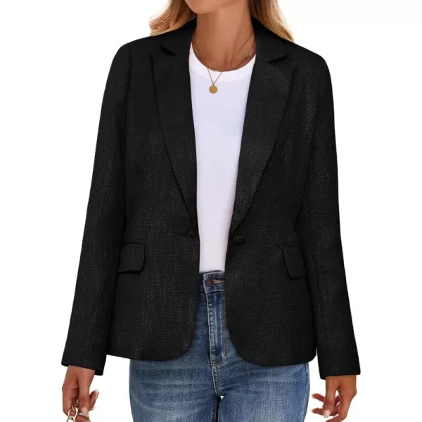 luvamia Tweed Blazers for Women Business Casual Dressy Blazer Jacket Work Suits Office Professional Outfits Long SleeveBlack