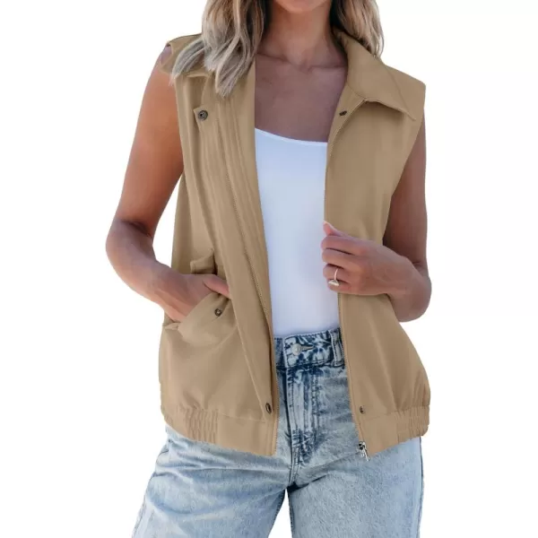 luvamia Vest for Women Trendy Zip Up Casual Fashion Elastic Hem Fall Sleeveless Jacket Outerwear Vests Tops with PocketsLight Khaki