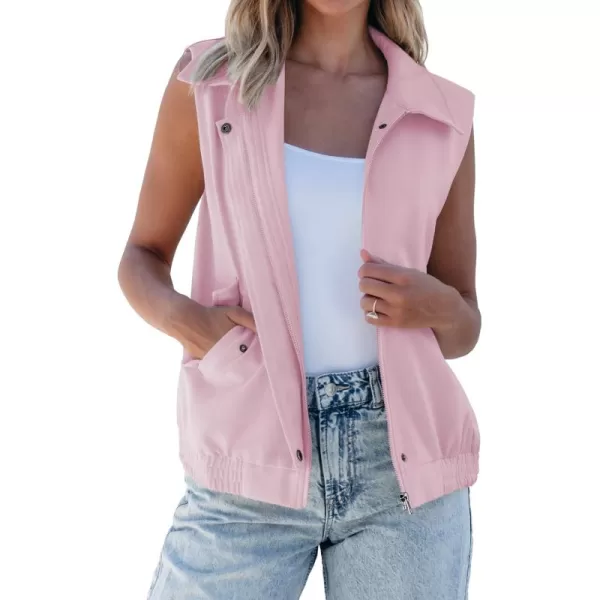 luvamia Vest for Women Trendy Zip Up Casual Fashion Elastic Hem Fall Sleeveless Jacket Outerwear Vests Tops with PocketsPink