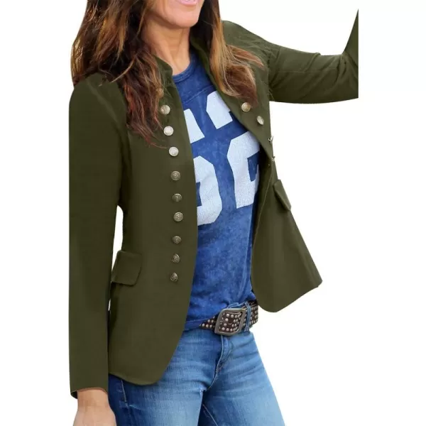 luvamia Womens Open Front Long Sleeves Work Blazer Casual Buttons Jacket SuitArmy Green