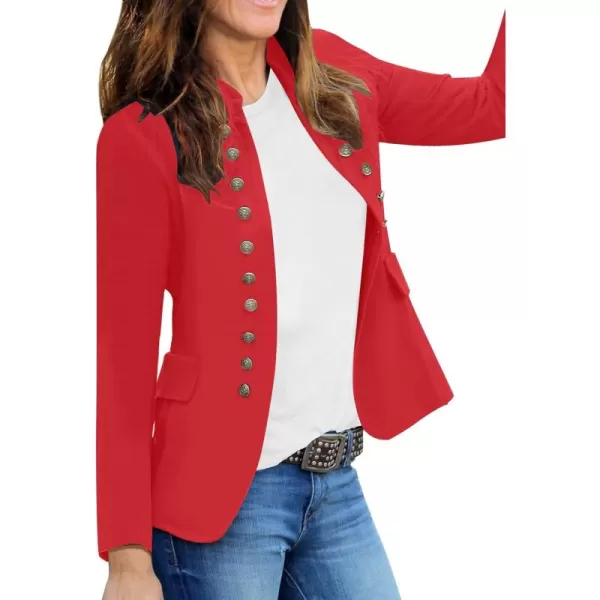 luvamia Womens Open Front Long Sleeves Work Blazer Casual Buttons Jacket SuitFiery Red