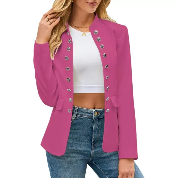 luvamia Womens Open Front Long Sleeves Work Blazer Casual Buttons Jacket SuitHot Pink