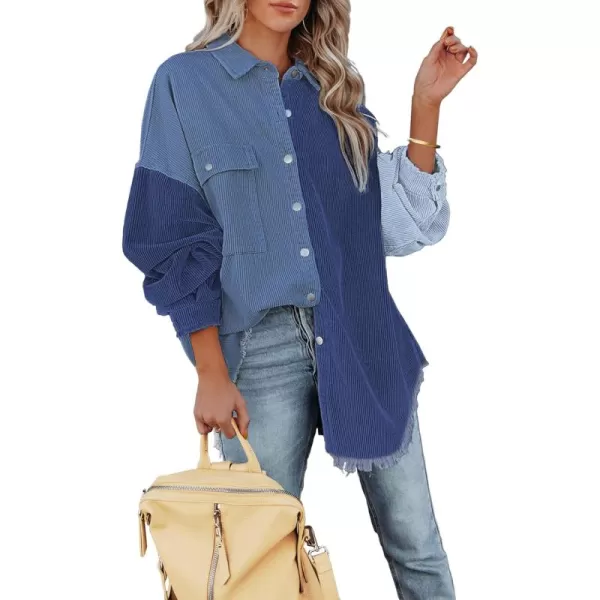 luvamia Womens Shacket Jacket Oversized Corduroy Button Down Shirt Long Sleeve TopsA1 Blue Paneled