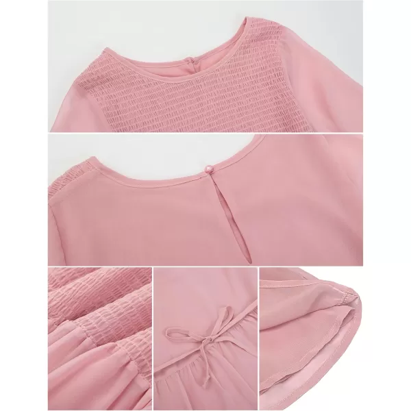 luvamia 2023 Blouses for Women Dressy Casual Flowy Peplum Tops Puff Sleeve Smocked Elegant Summer Dress ShirtPowder Pink