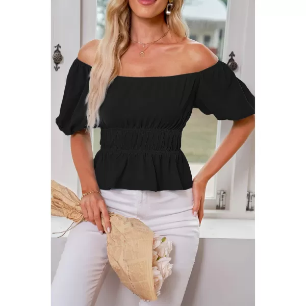 luvamia 2023 Puff Sleeve Tops for Women Square Neck Off The Shoulder Top Ruffle Hem Cute Dressy Casual Blouses Summer