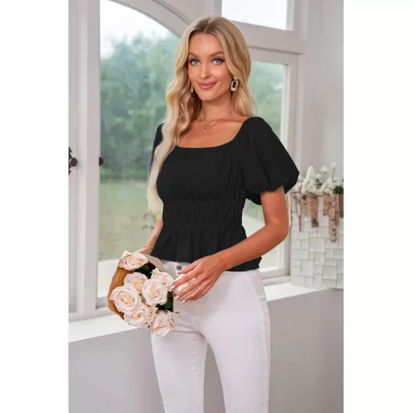 luvamia 2023 Puff Sleeve Tops for Women Square Neck Off The Shoulder Top Ruffle Hem Cute Dressy Casual Blouses Summer