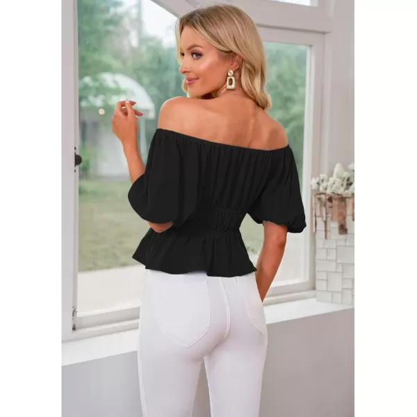 luvamia 2023 Puff Sleeve Tops for Women Square Neck Off The Shoulder Top Ruffle Hem Cute Dressy Casual Blouses Summer