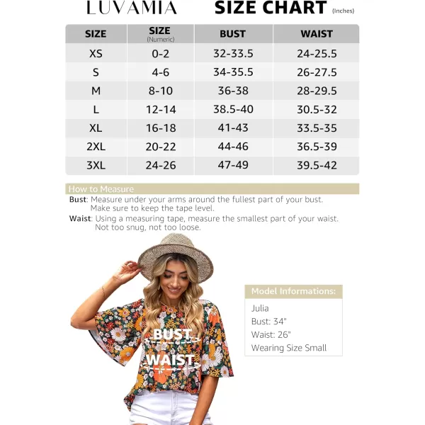 luvamia 2024 Blouses for Women Dressy Casual Floral Boho Babydoll Flowy Tops Summer Short Bell Sleeves ShirtsBlack Orange Floral