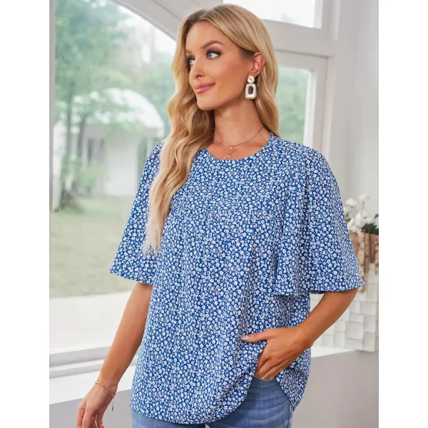 luvamia 2024 Blouses for Women Dressy Casual Floral Boho Babydoll Flowy Tops Summer Short Bell Sleeves ShirtsBlue Floral