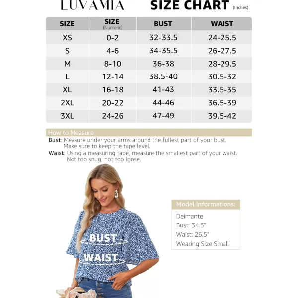 luvamia 2024 Blouses for Women Dressy Casual Floral Boho Babydoll Flowy Tops Summer Short Bell Sleeves ShirtsBlue Floral