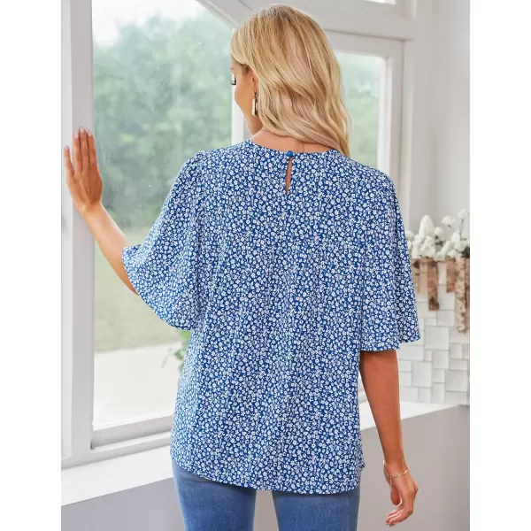 luvamia 2024 Blouses for Women Dressy Casual Floral Boho Babydoll Flowy Tops Summer Short Bell Sleeves ShirtsBlue Floral