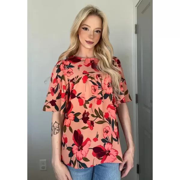 luvamia 2024 Blouses for Women Dressy Casual Floral Boho Babydoll Flowy Tops Summer Short Bell Sleeves ShirtsDusty Pink Floral