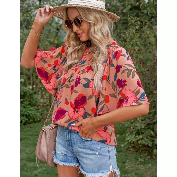 luvamia 2024 Blouses for Women Dressy Casual Floral Boho Babydoll Flowy Tops Summer Short Bell Sleeves ShirtsDusty Pink Floral