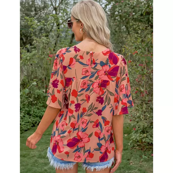 luvamia 2024 Blouses for Women Dressy Casual Floral Boho Babydoll Flowy Tops Summer Short Bell Sleeves ShirtsDusty Pink Floral