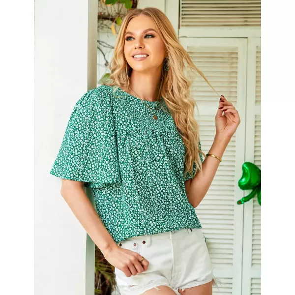 luvamia 2024 Blouses for Women Dressy Casual Floral Boho Babydoll Flowy Tops Summer Short Bell Sleeves ShirtsGreen Floral