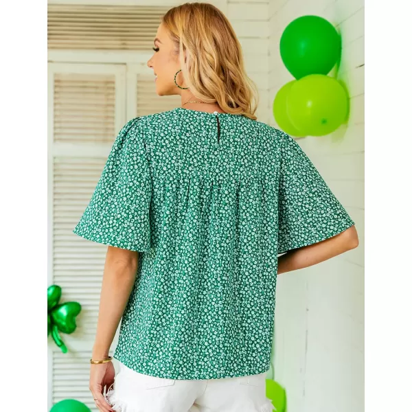 luvamia 2024 Blouses for Women Dressy Casual Floral Boho Babydoll Flowy Tops Summer Short Bell Sleeves ShirtsGreen Floral