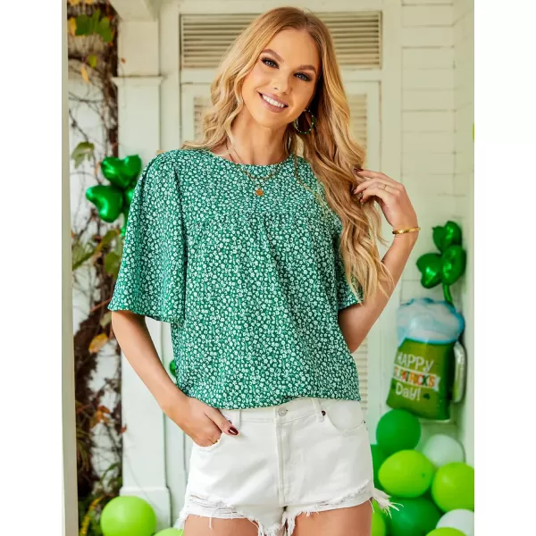 luvamia 2024 Blouses for Women Dressy Casual Floral Boho Babydoll Flowy Tops Summer Short Bell Sleeves ShirtsGreen Floral