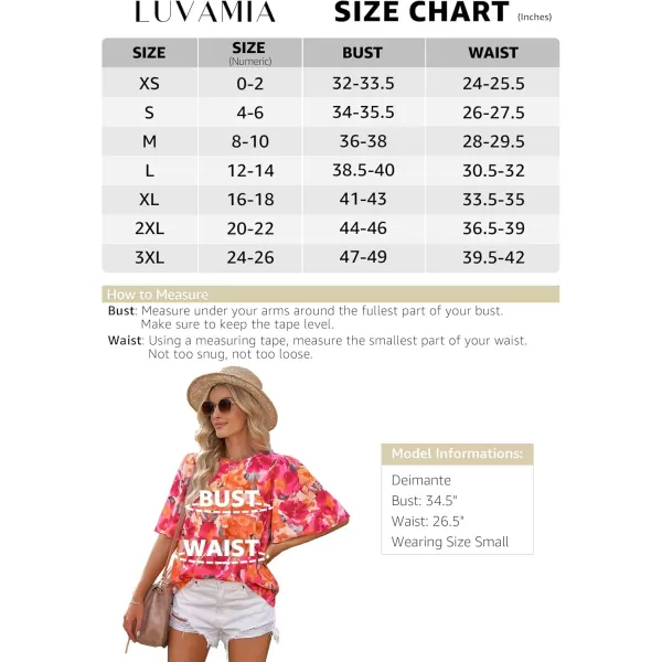 luvamia 2024 Blouses for Women Dressy Casual Floral Boho Babydoll Flowy Tops Summer Short Bell Sleeves ShirtsOrange Pink Floral