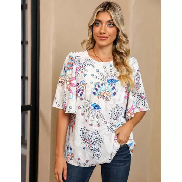 luvamia 2024 Blouses for Women Dressy Casual Floral Boho Babydoll Flowy Tops Summer Short Bell Sleeves ShirtsPaisley  Multicolor