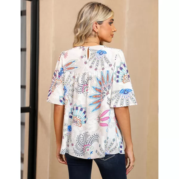 luvamia 2024 Blouses for Women Dressy Casual Floral Boho Babydoll Flowy Tops Summer Short Bell Sleeves ShirtsPaisley  Multicolor