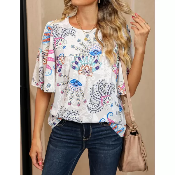 luvamia 2024 Blouses for Women Dressy Casual Floral Boho Babydoll Flowy Tops Summer Short Bell Sleeves ShirtsPaisley  Multicolor