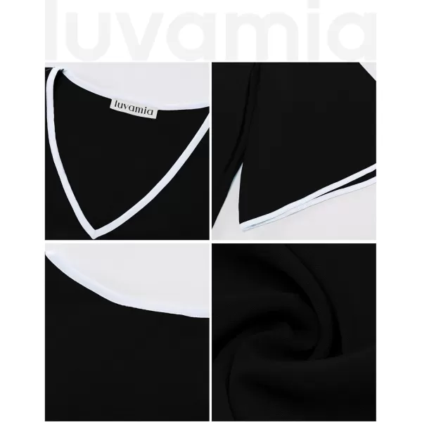 luvamia Blouses for Women Dressy Casual 34 Length Bell Sleeve Trendy Shirts Color Block Flowy Business Casual Work TopsBlack