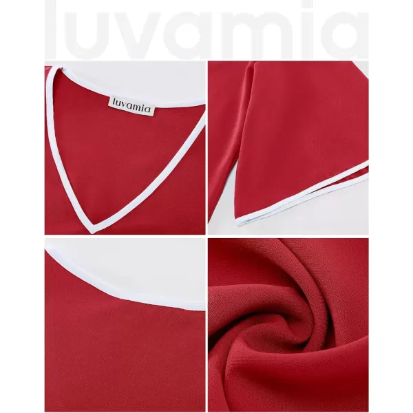 luvamia Blouses for Women Dressy Casual 34 Length Bell Sleeve Trendy Shirts Color Block Flowy Business Casual Work TopsRed