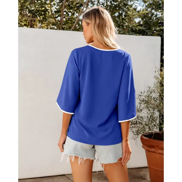 luvamia Blouses for Women Dressy Casual 34 Length Bell Sleeve Trendy Shirts Color Block Flowy Business Casual Work TopsRoyal Blue