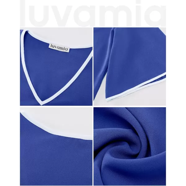 luvamia Blouses for Women Dressy Casual 34 Length Bell Sleeve Trendy Shirts Color Block Flowy Business Casual Work TopsRoyal Blue