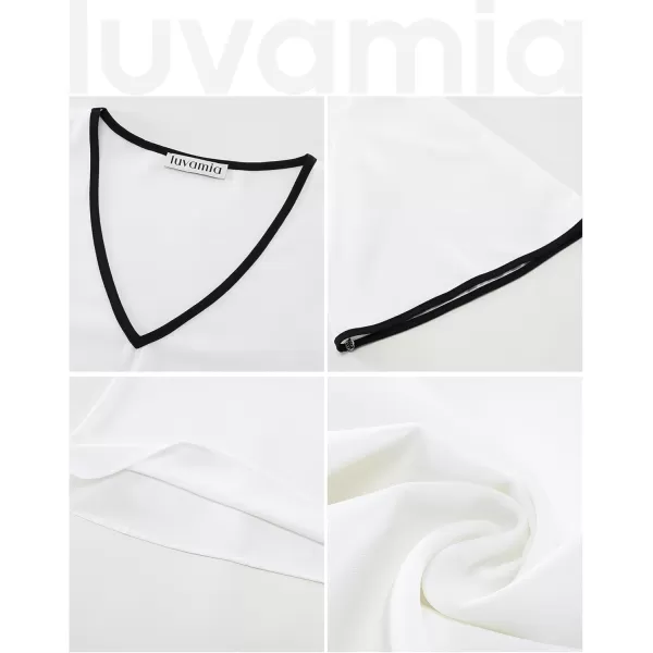 luvamia Blouses for Women Dressy Casual 34 Length Bell Sleeve Trendy Shirts Color Block Flowy Business Casual Work TopsWhite