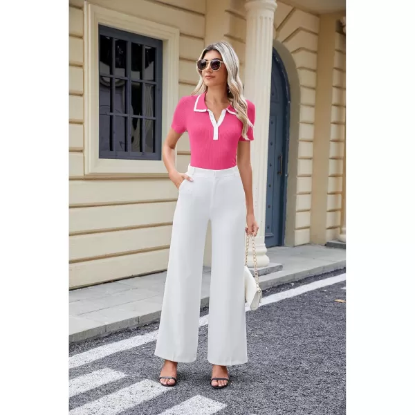 luvamia Blouses for Women Dressy Casual Knit Trendy Tops Summer Short Sleeve Color Block Button Up Collared Polo ShirtFandango Pink