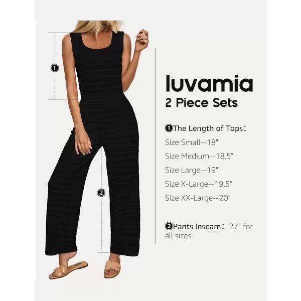 luvamia Knitted 2 Piece Sets for Women Summer Ribbed Tank Top with High Waisted Wide Leg Ankle Crop Pants Sets VacationBlack