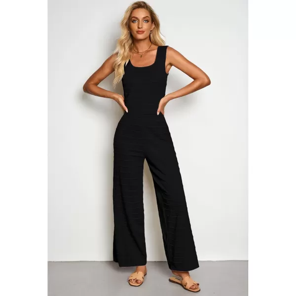 luvamia Knitted 2 Piece Sets for Women Summer Ribbed Tank Top with High Waisted Wide Leg Ankle Crop Pants Sets VacationBlack