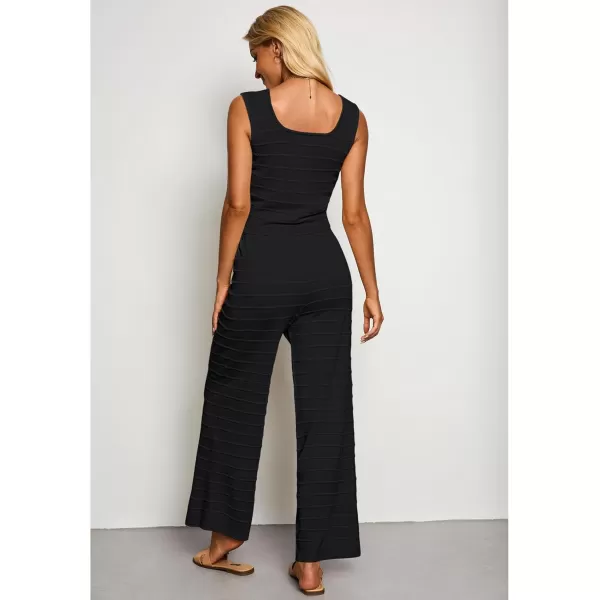 luvamia Knitted 2 Piece Sets for Women Summer Ribbed Tank Top with High Waisted Wide Leg Ankle Crop Pants Sets VacationBlack