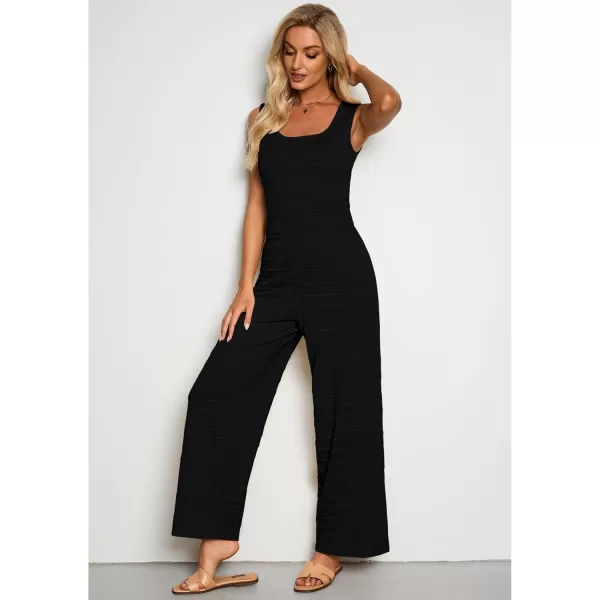 luvamia Knitted 2 Piece Sets for Women Summer Ribbed Tank Top with High Waisted Wide Leg Ankle Crop Pants Sets VacationBlack