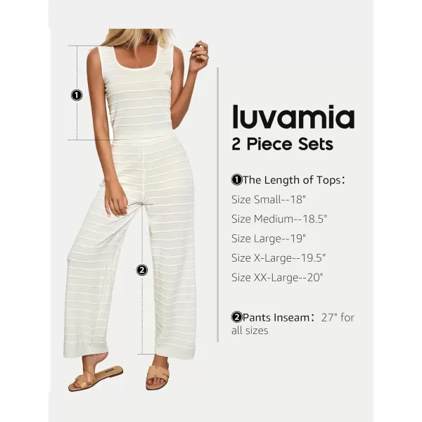 luvamia Knitted 2 Piece Sets for Women Summer Ribbed Tank Top with High Waisted Wide Leg Ankle Crop Pants Sets VacationCream White