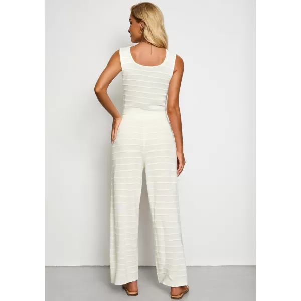 luvamia Knitted 2 Piece Sets for Women Summer Ribbed Tank Top with High Waisted Wide Leg Ankle Crop Pants Sets VacationCream White