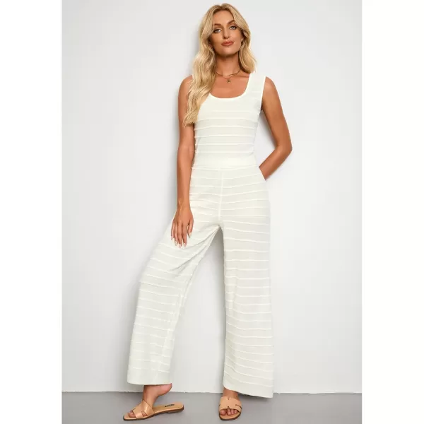 luvamia Knitted 2 Piece Sets for Women Summer Ribbed Tank Top with High Waisted Wide Leg Ankle Crop Pants Sets VacationCream White